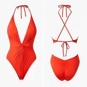 Kenneth Cole Plunge One Piece Swimsuit S Strappy Cheeky Mesh Tummy Control Sexy